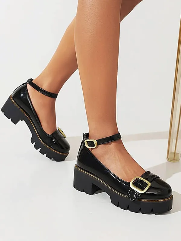 Ankle Strap Buckles Round Toe&Loafers