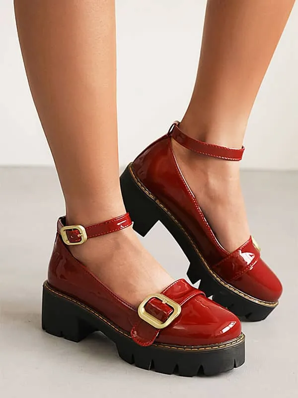 Ankle Strap Buckles Round Toe&Loafers