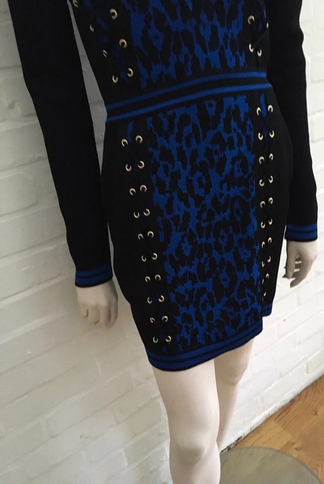 BALMAIN 2017 Lace-up leopard-print knitted mini dress F 38 UK 10 US 6 LADIES