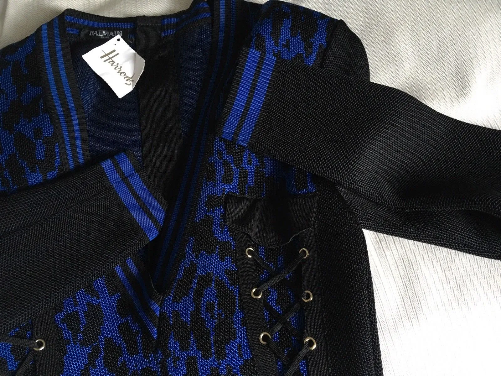 BALMAIN 2017 Lace-up leopard-print knitted mini dress F 38 UK 10 US 6 LADIES