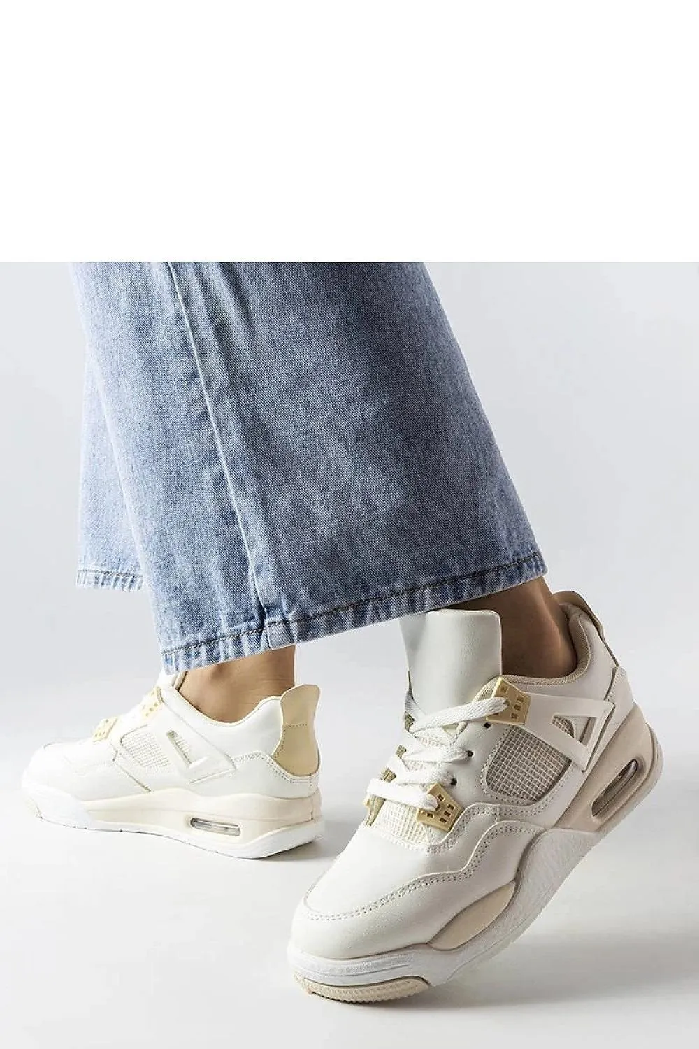 Beige sneakers on white rubber sole