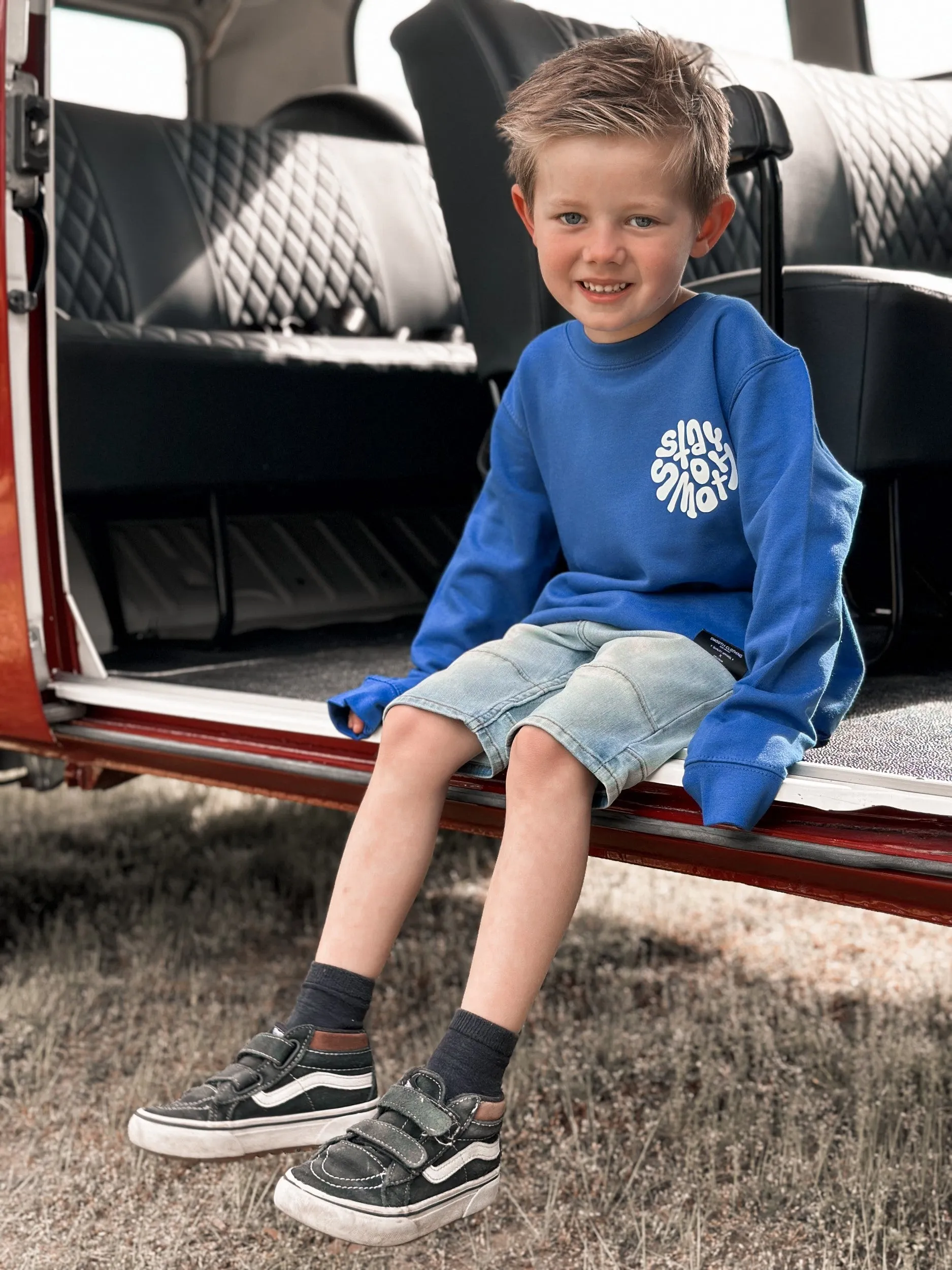 Blue Kids Crew / Stay Smooth White Front Back Boys