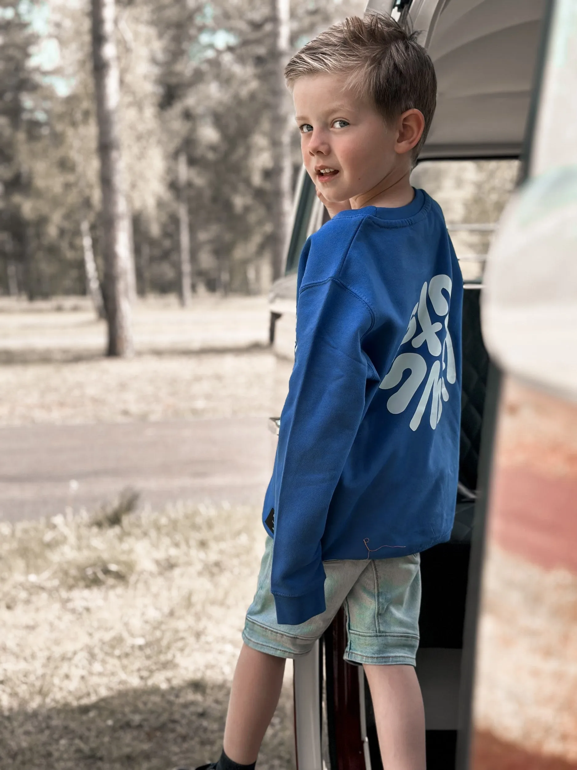 Blue Kids Crew / Stay Smooth White Front Back Boys