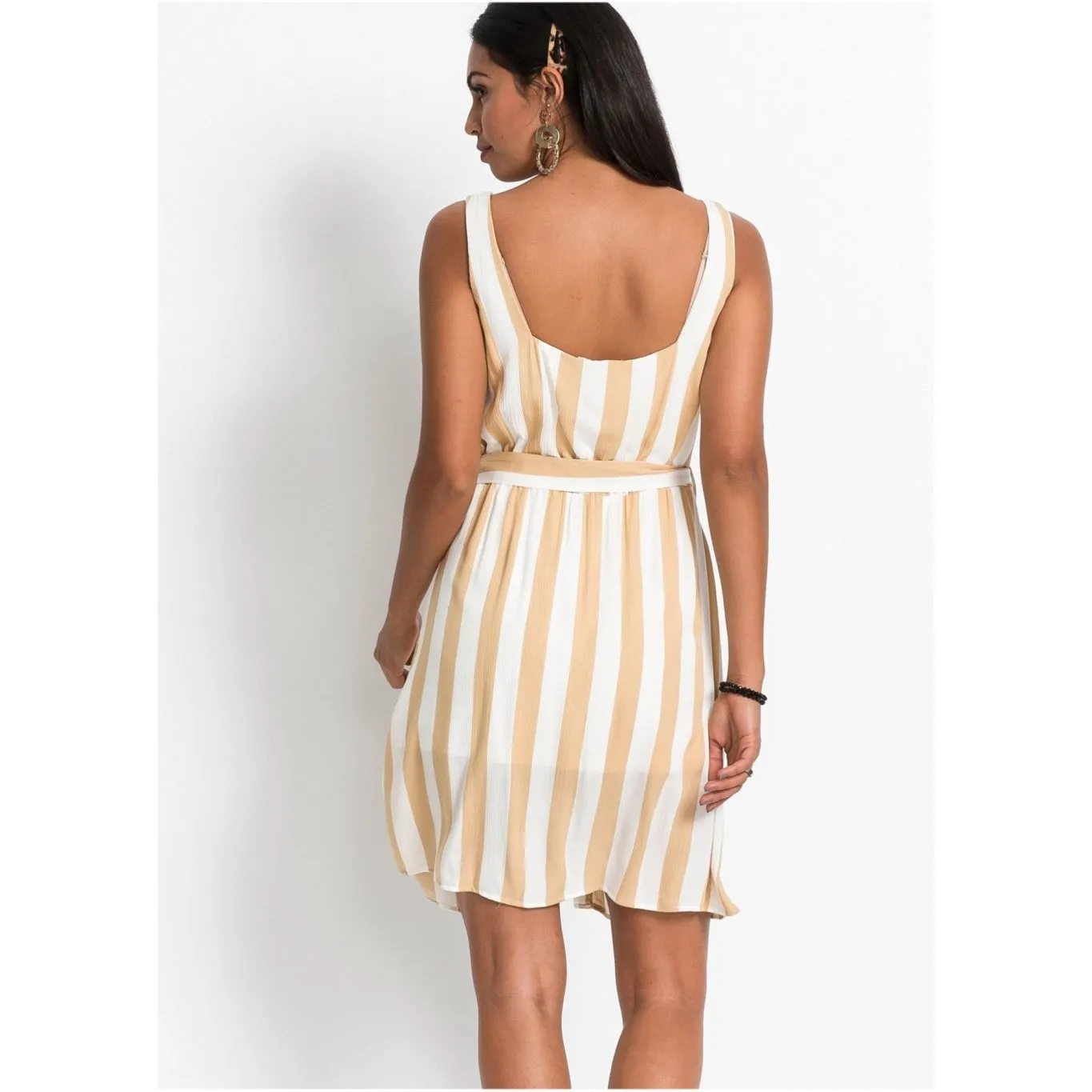 Bodyflirt Ivory Stripped Belted Dress