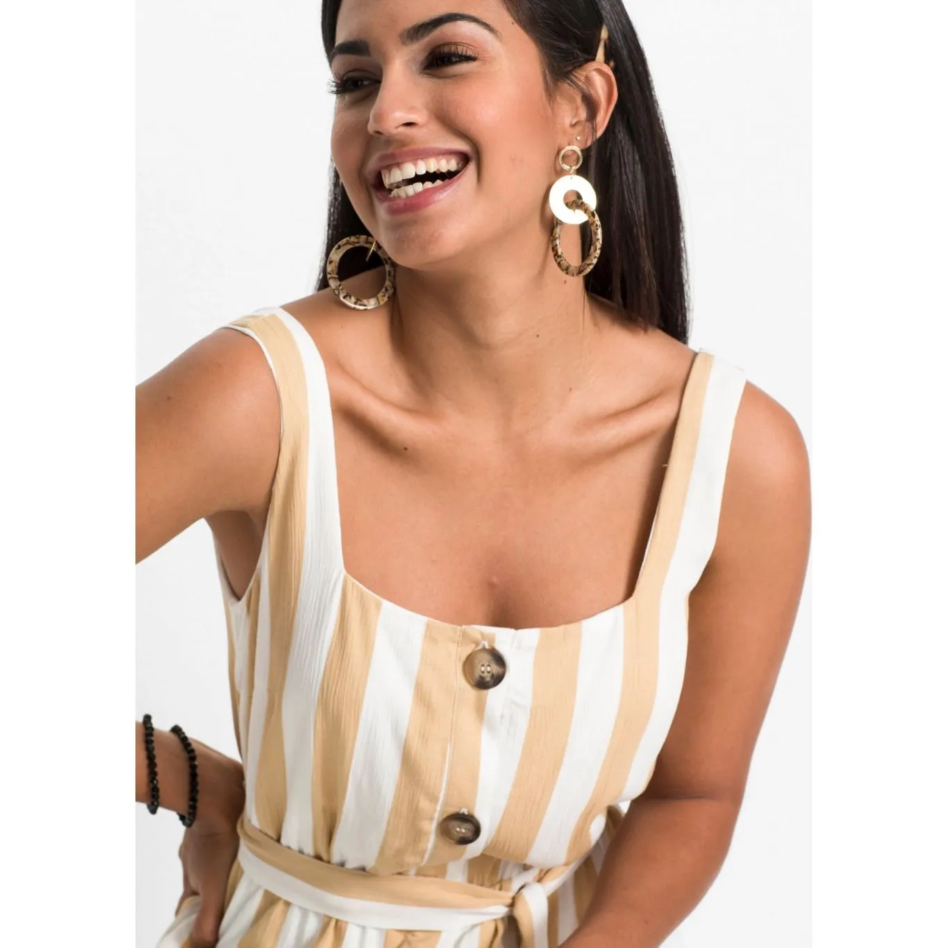 Bodyflirt Ivory Stripped Belted Dress