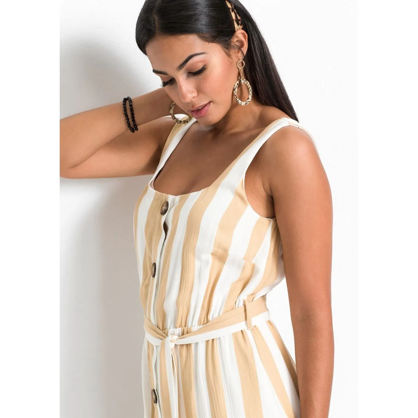 Bodyflirt Ivory Stripped Belted Dress