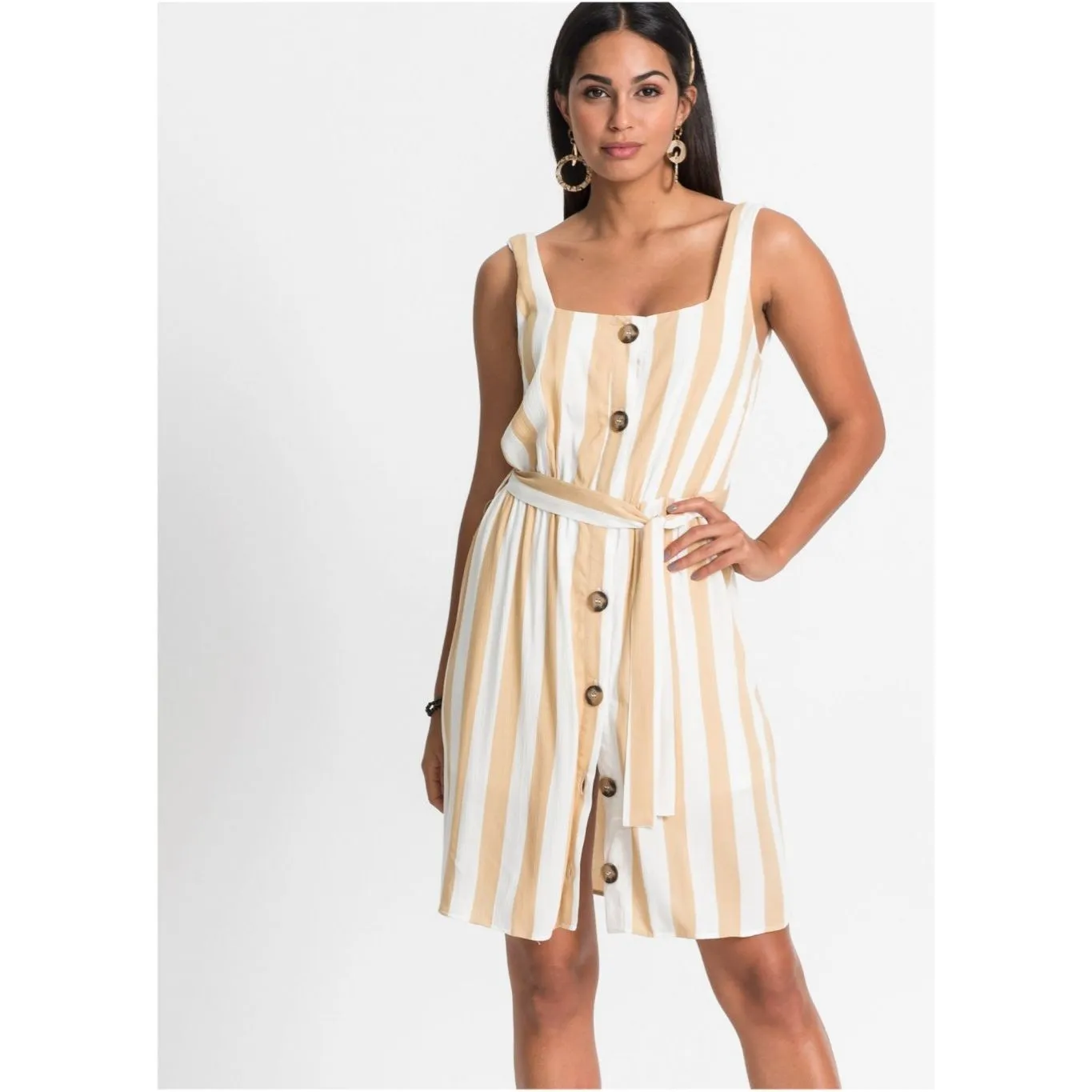 Bodyflirt Ivory Stripped Belted Dress