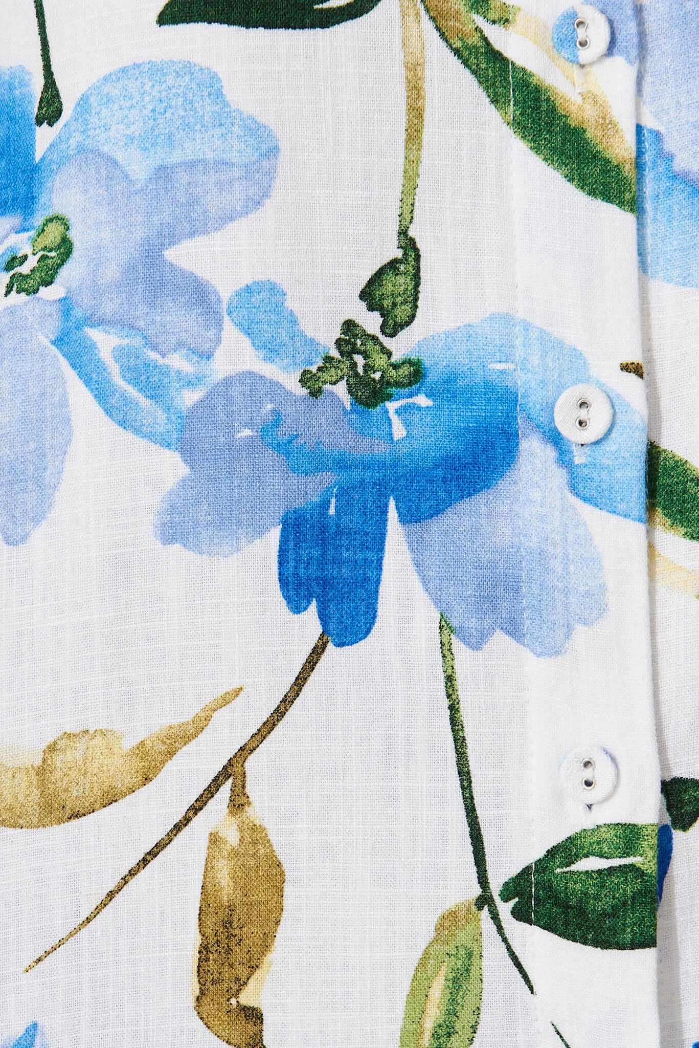 Botanica Shirt In White With Blue Floral Linen Blend