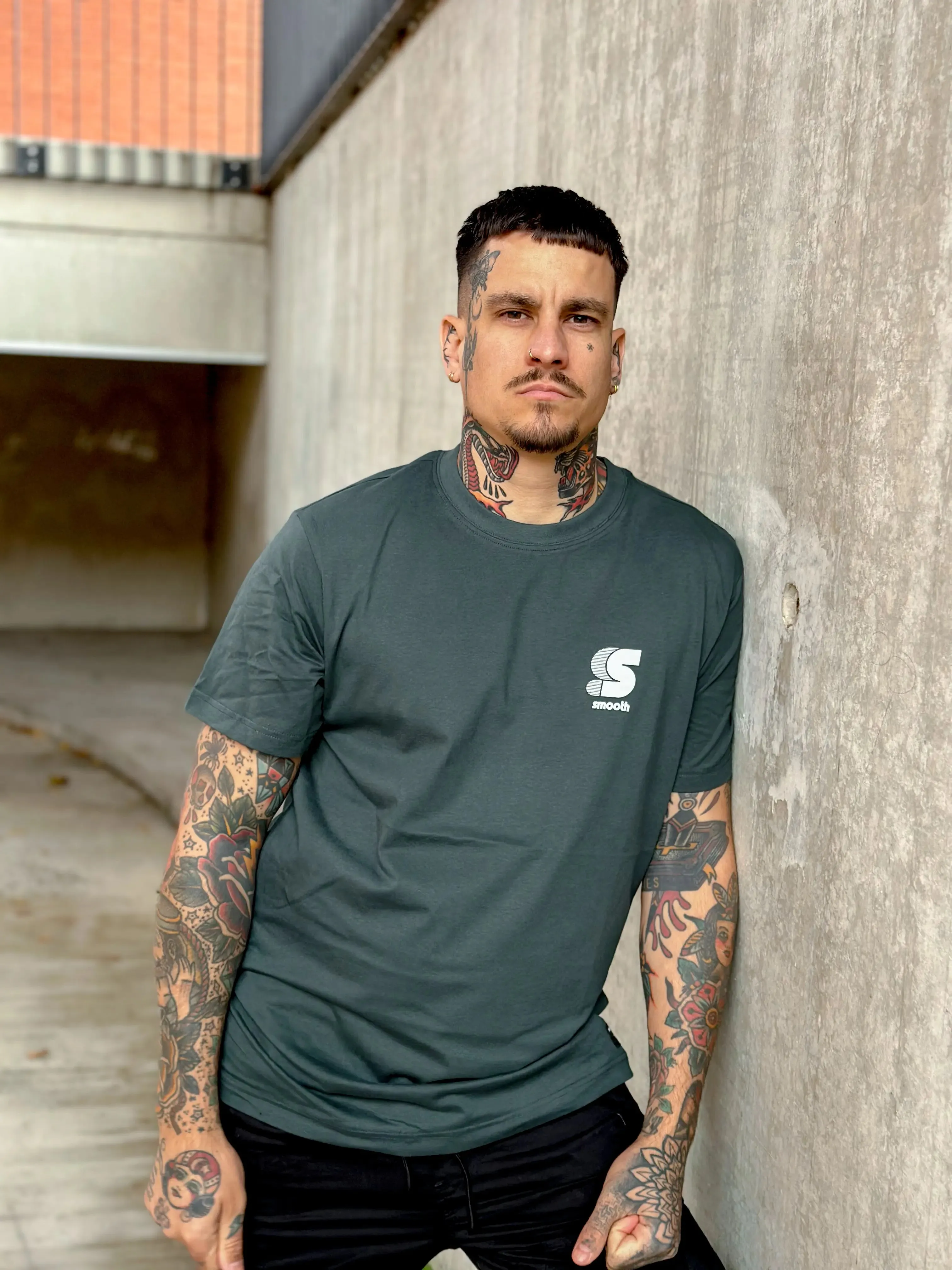 Bottle Green T / S Striped White Front Men