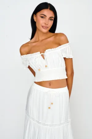 Canyon Cove Puff Sleeve Crop Top White