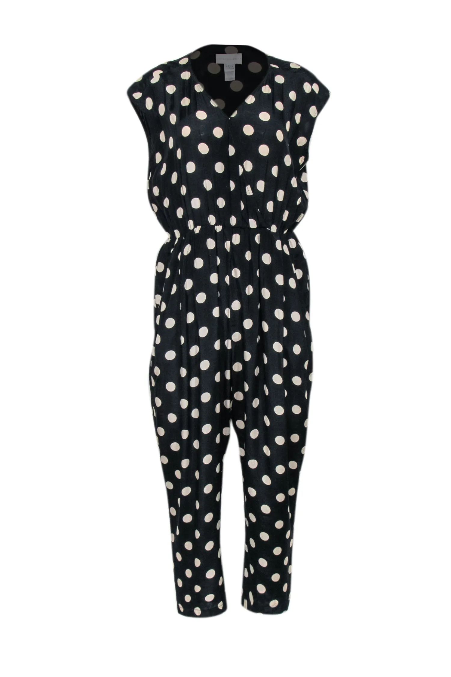 Corey Lynn Calter - Black & Beige Sleeveless Polka Dot Wrap Jumpsuit Sz L