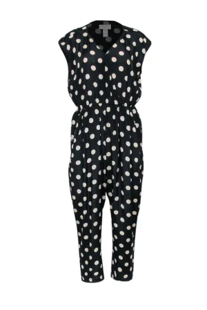 Corey Lynn Calter - Black & Beige Sleeveless Polka Dot Wrap Jumpsuit Sz L