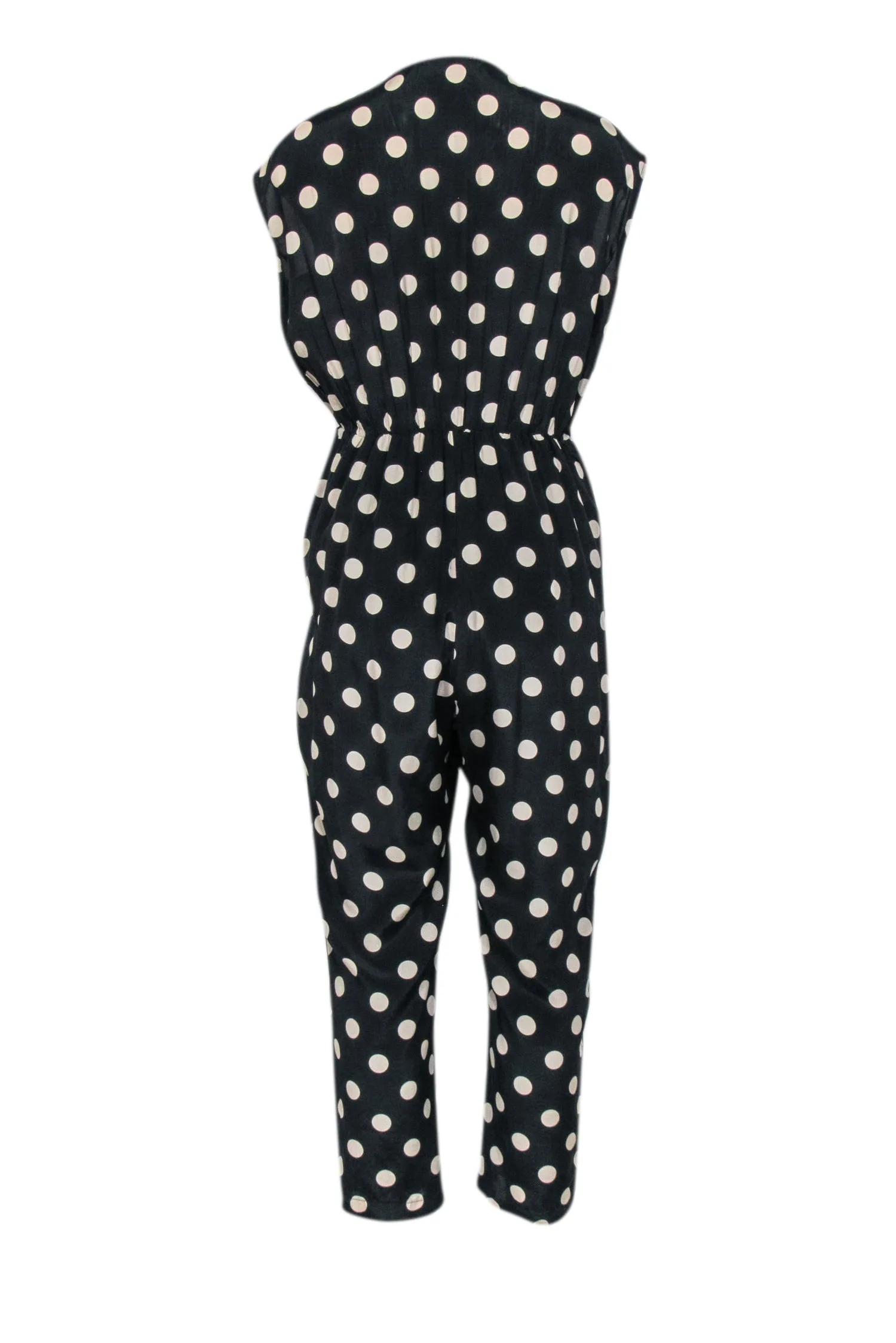 Corey Lynn Calter - Black & Beige Sleeveless Polka Dot Wrap Jumpsuit Sz L