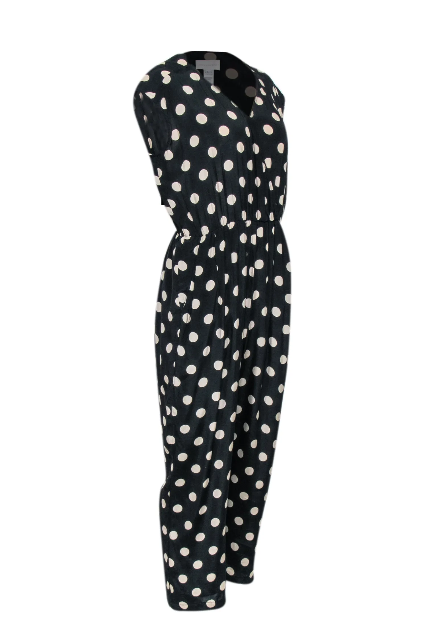 Corey Lynn Calter - Black & Beige Sleeveless Polka Dot Wrap Jumpsuit Sz L
