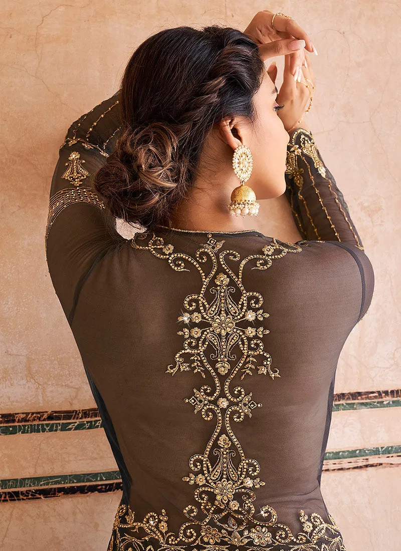 Dark Green Embroidered Anarkali Lehenga