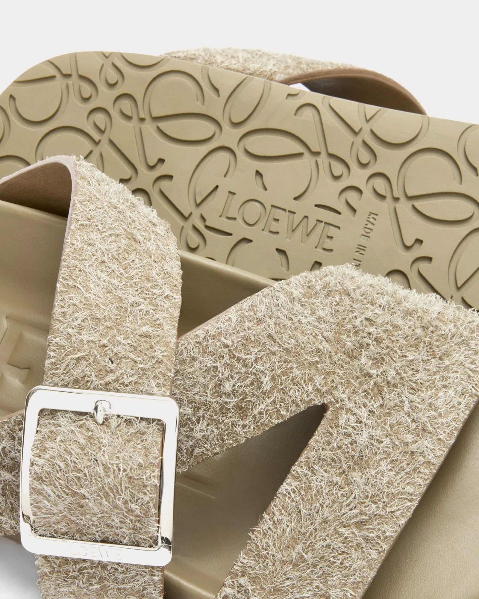 Ease Buckle Brushed Suede Khaki Green Slides