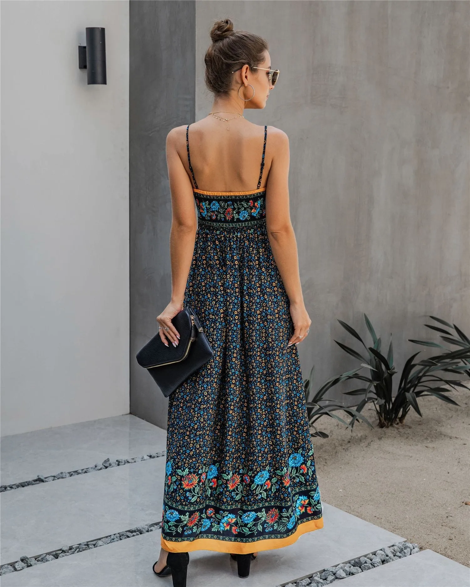 Floral Print V Neck Maxi Dress