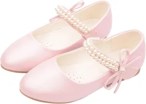 Girls Dress Shoes Toddler Flower Kid Dress Shoes Baby Girl Ballet Flats Pearl Strap for Wedding Party