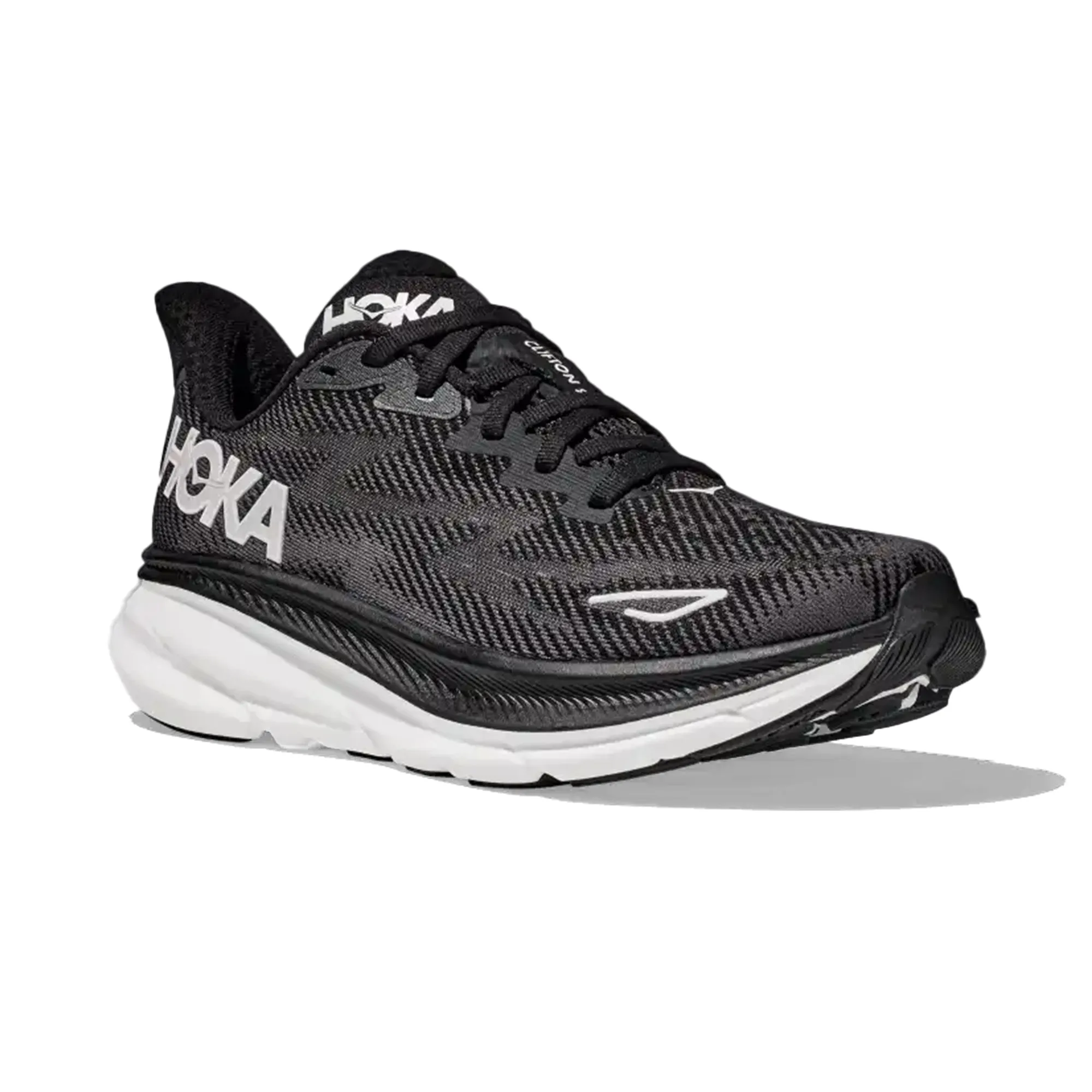 HOKA WOMEN'S RUNNING SHOES CLIFTON 9 BLACK/WHITE