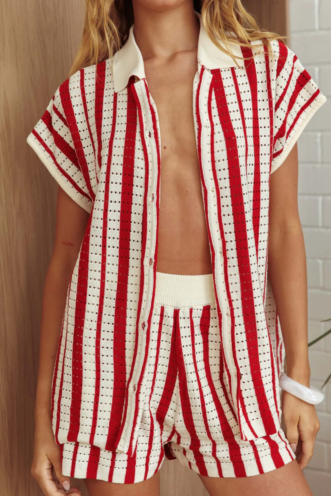 Influence Short Sleeve Knit Shirt Striped Red