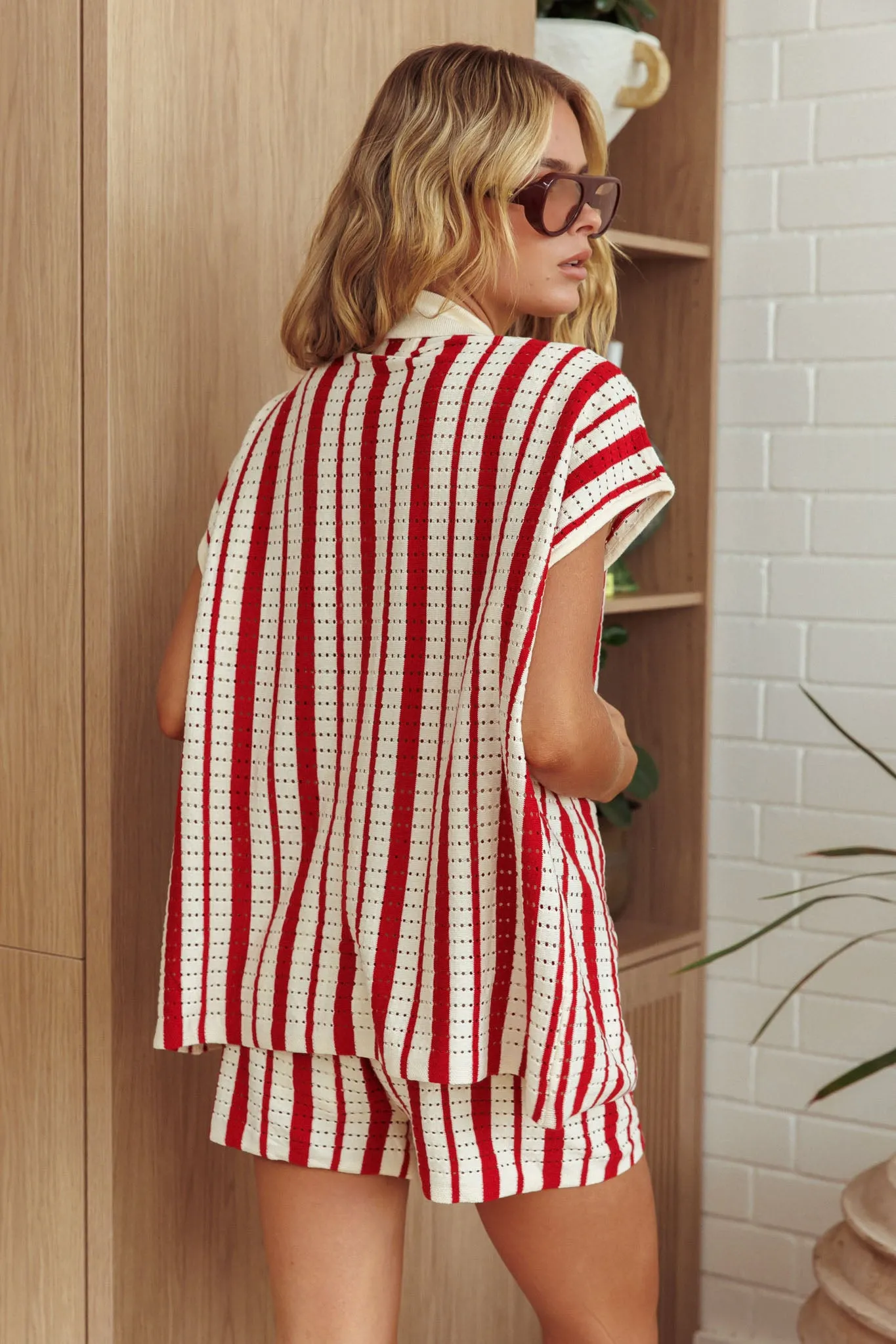 Influence Short Sleeve Knit Shirt Striped Red