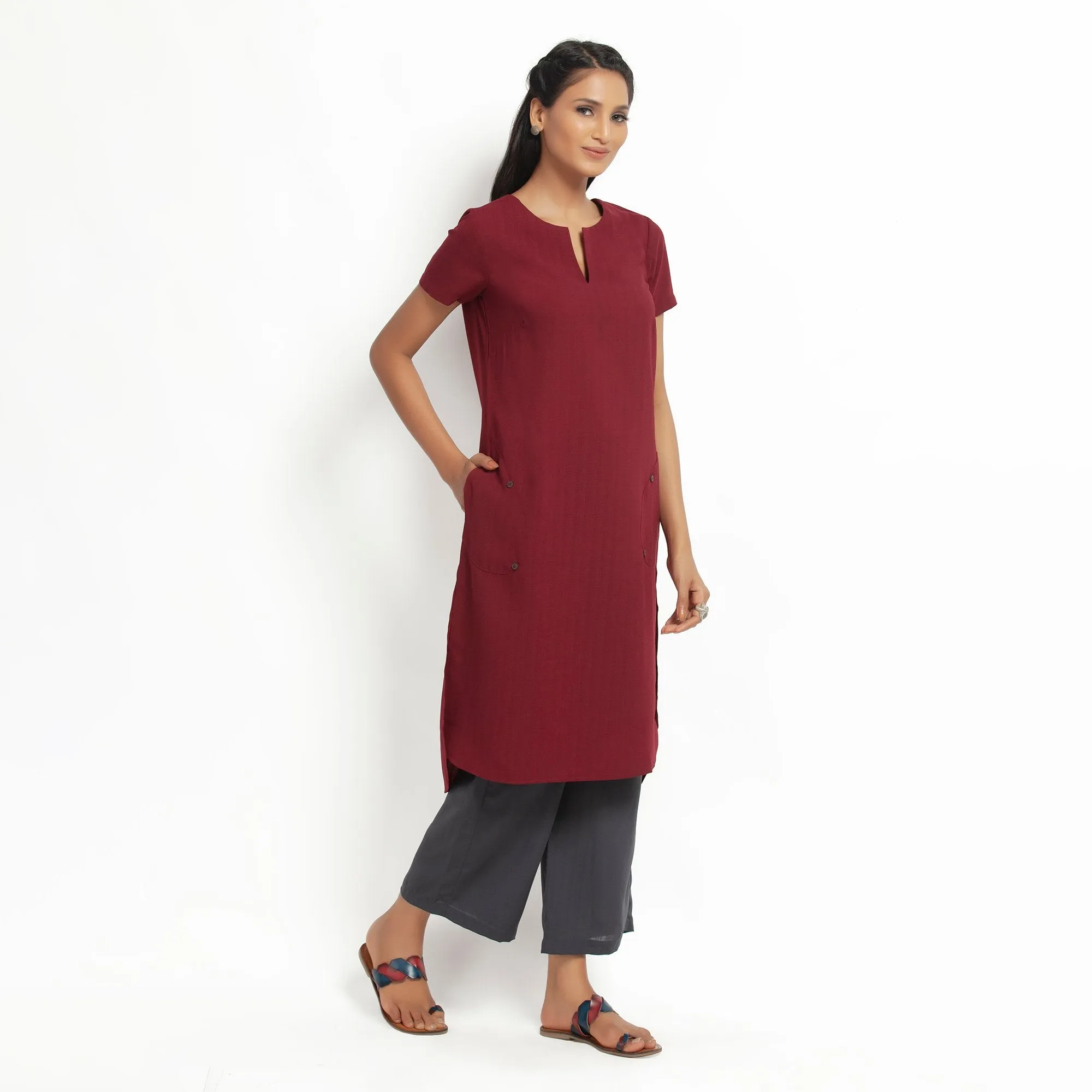 Maroon Kurta With Pocket