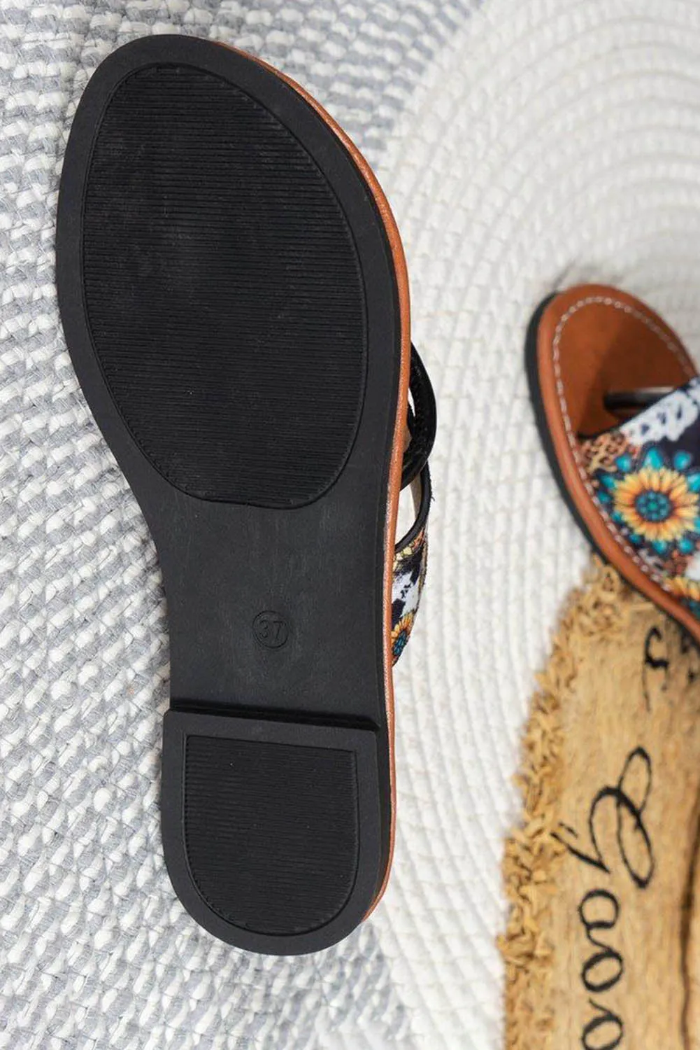 Multicolor Boho Sunflower Print Flat Flip Flops