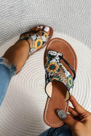 Multicolor Boho Sunflower Print Flat Flip Flops