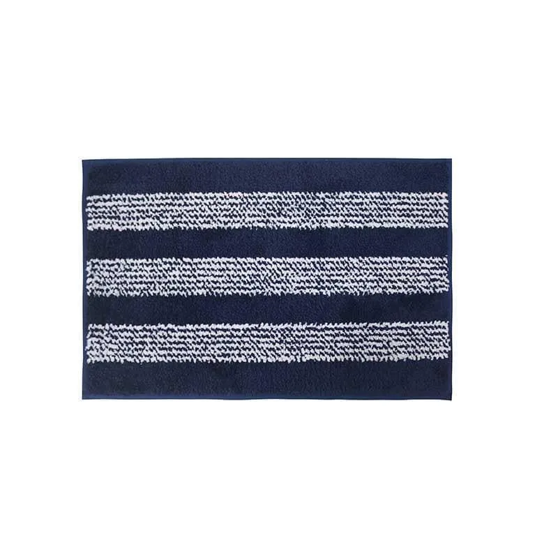 Navy Blue Striped Microfiber Bathmat