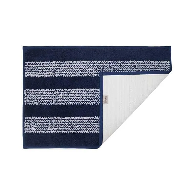 Navy Blue Striped Microfiber Bathmat