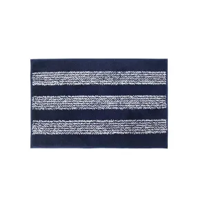 Navy Blue Striped Microfiber Bathmat