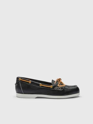 Nesso Black/Contrast Stitch Grained Leather Boat shoes