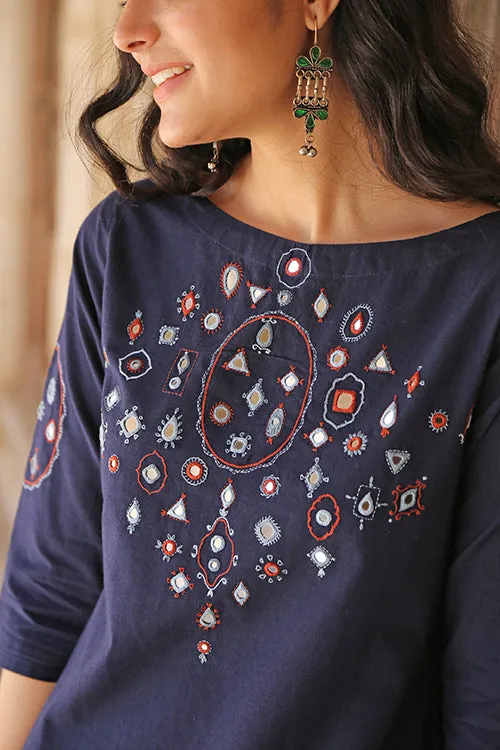 Okhai 'Riverbank' Pure Cotton Hand Embroidered Mirror Work Kurta Pant Set