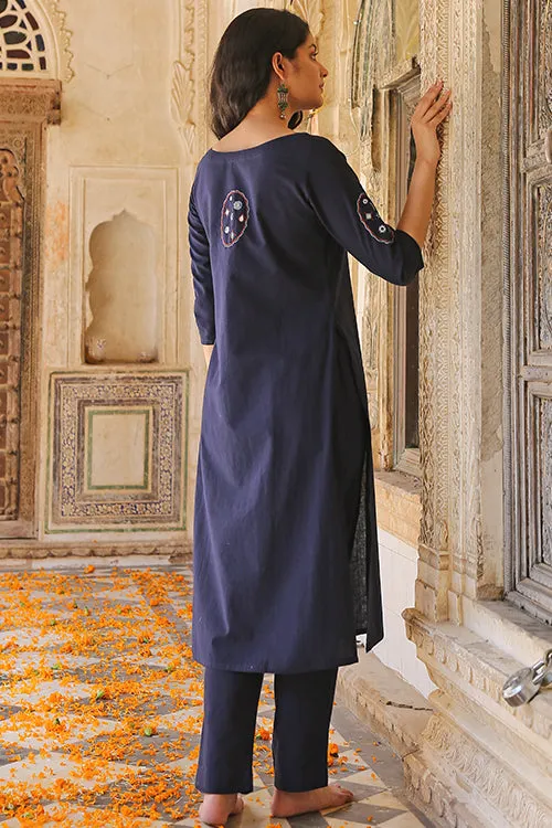 Okhai 'Riverbank' Pure Cotton Hand Embroidered Mirror Work Kurta Pant Set