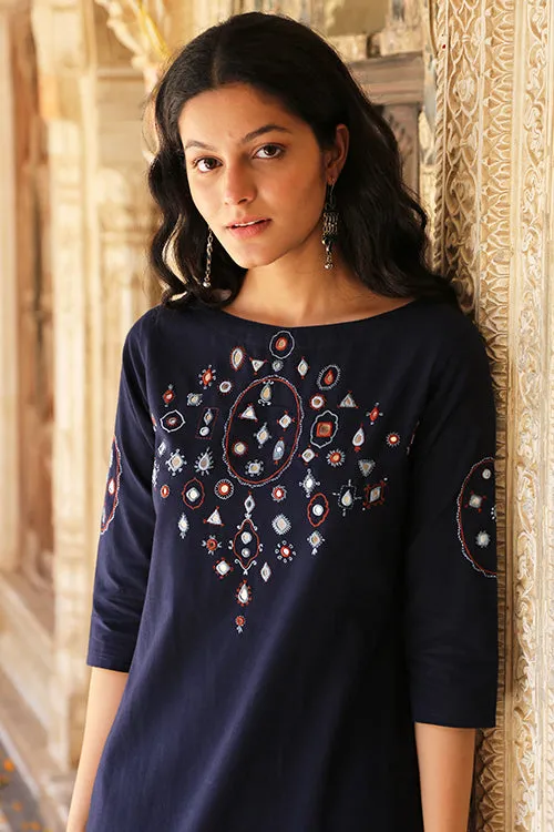 Okhai 'Riverbank' Pure Cotton Hand Embroidered Mirror Work Kurta Pant Set