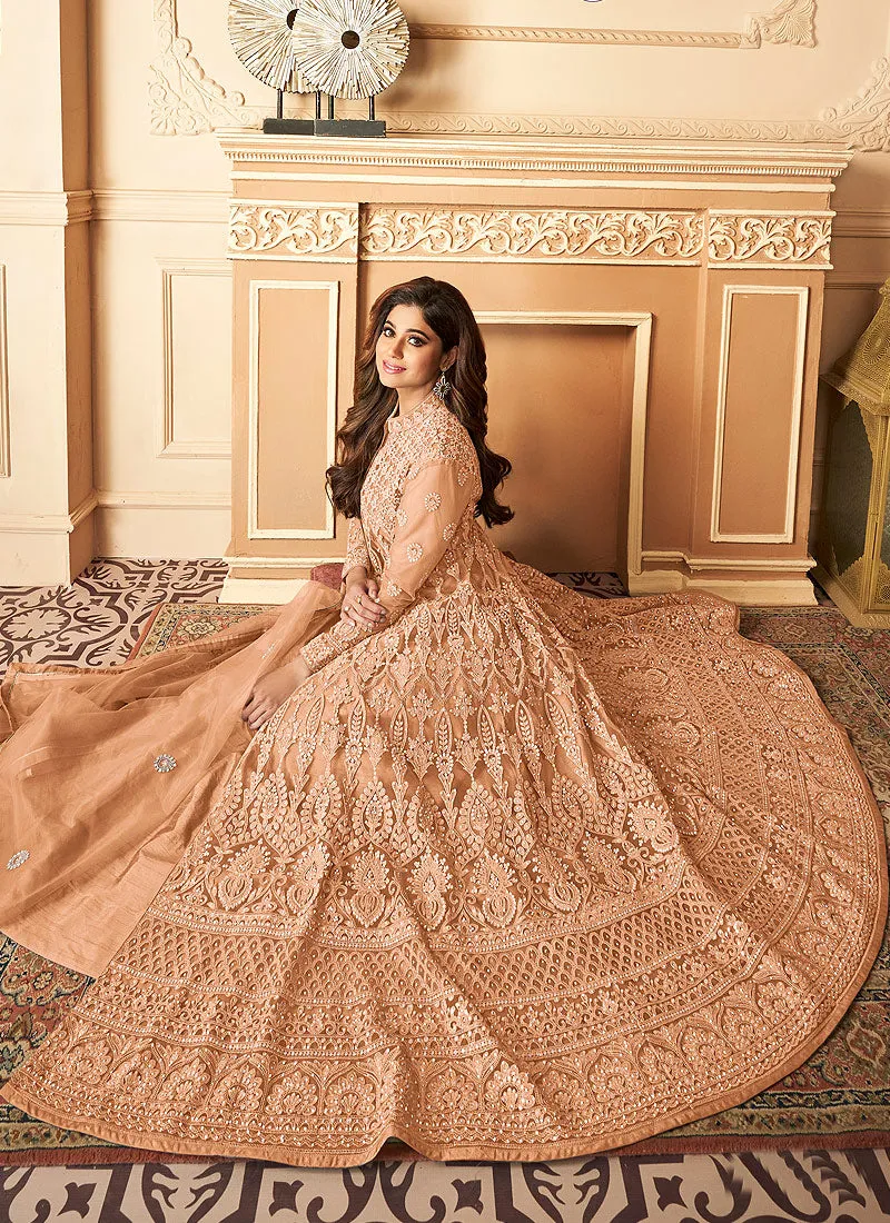 Pastel Orange Lucknowi Embroidered Anarkali Lehenga