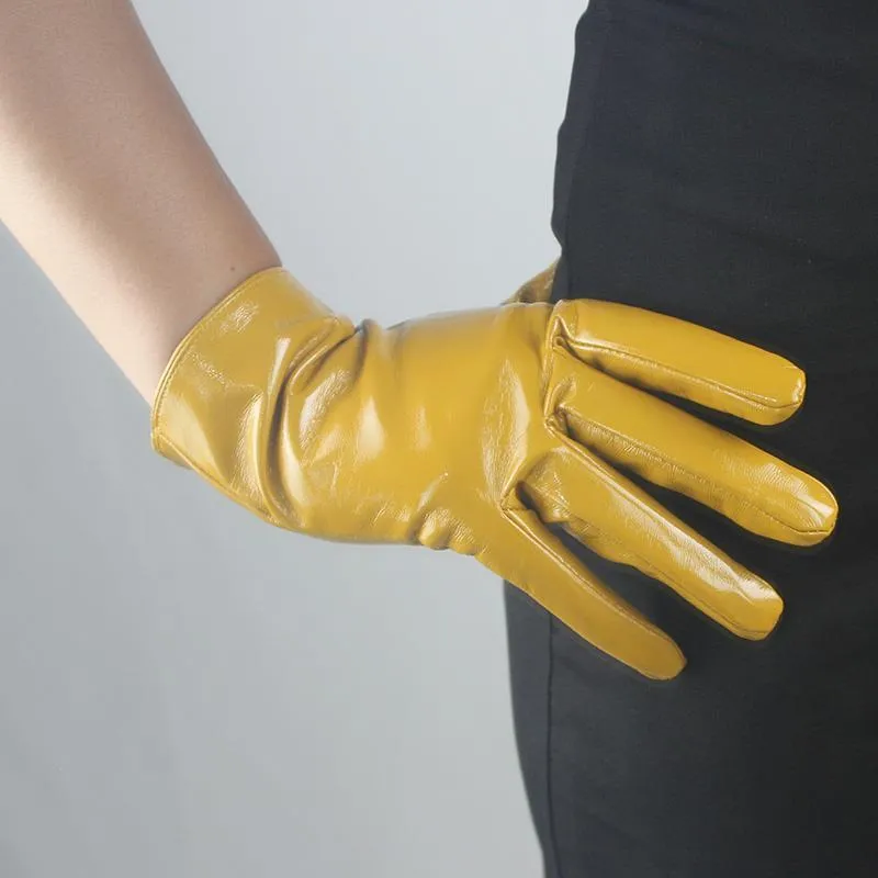 Patent Leather Short Gloves 21cm Bright Leather Mirror Uniform Army Control Green Military Style