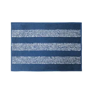 Peacock Blue Striped Microfiber Bathmat