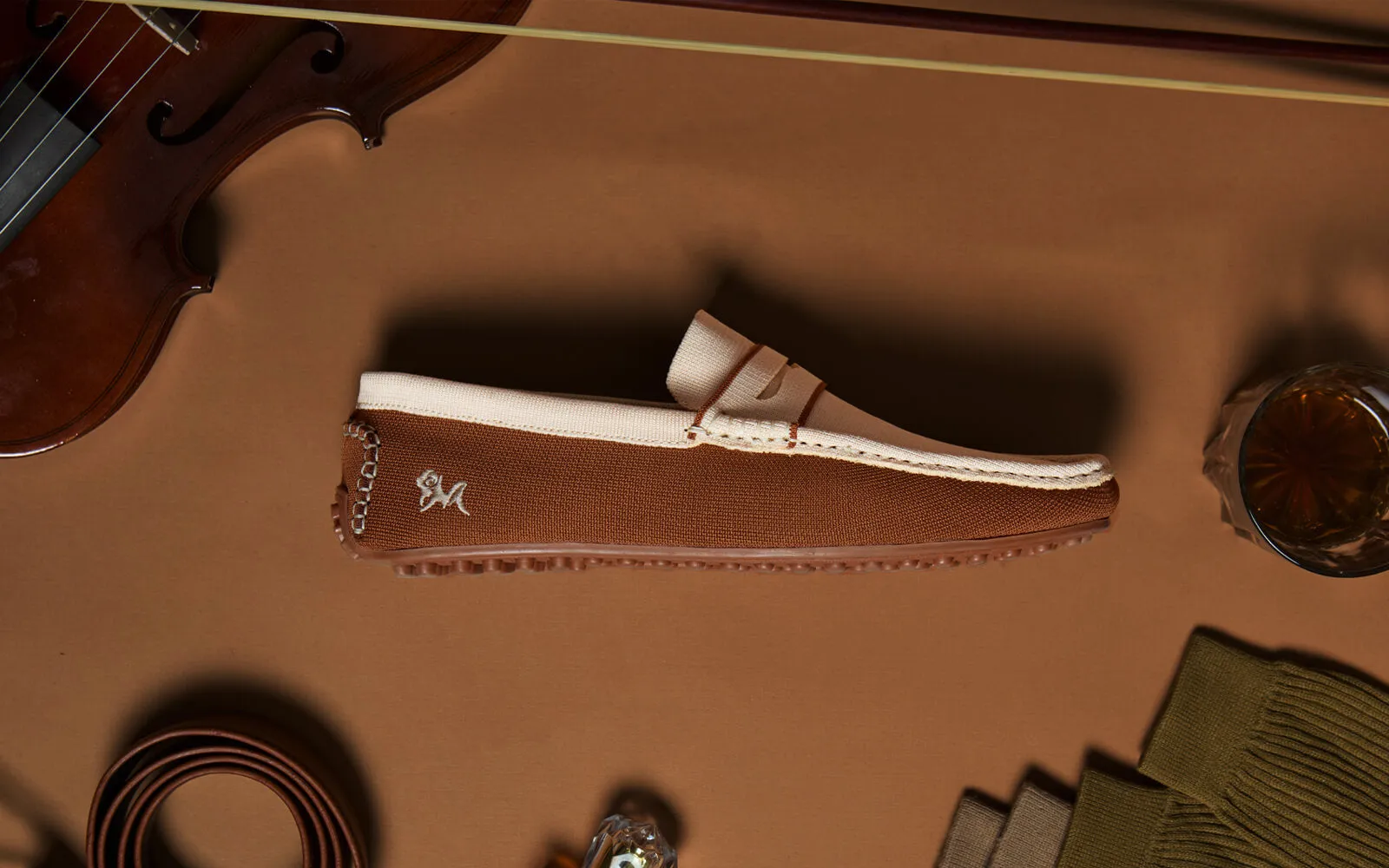 ReLive Knit Color Block Loafers : Beige/Brown