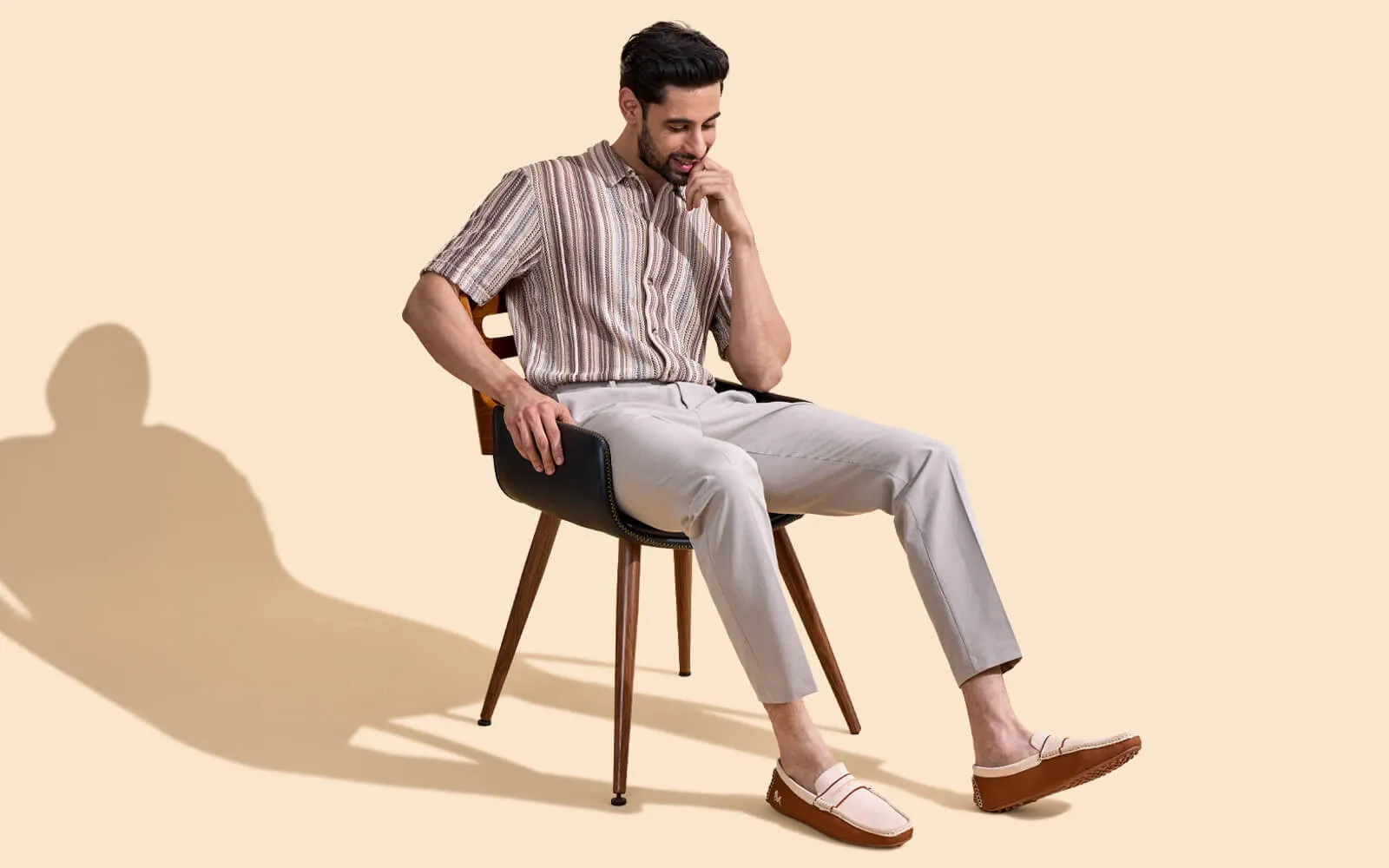 ReLive Knit Color Block Loafers : Beige/Brown