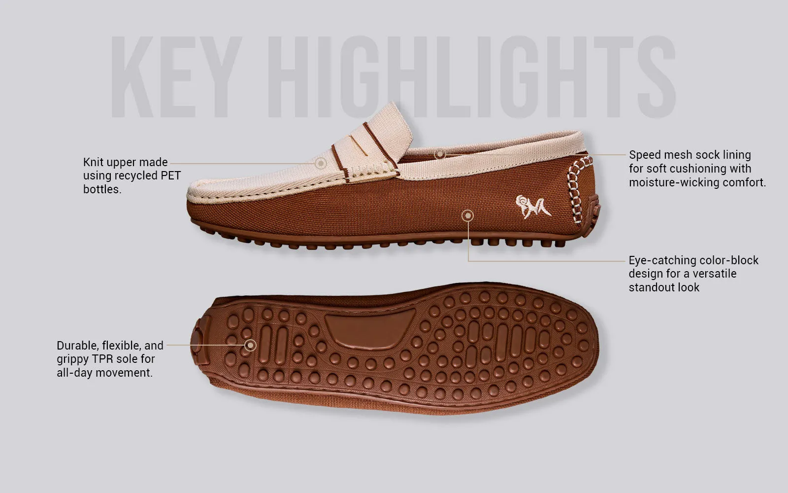 ReLive Knit Color Block Loafers : Beige/Brown
