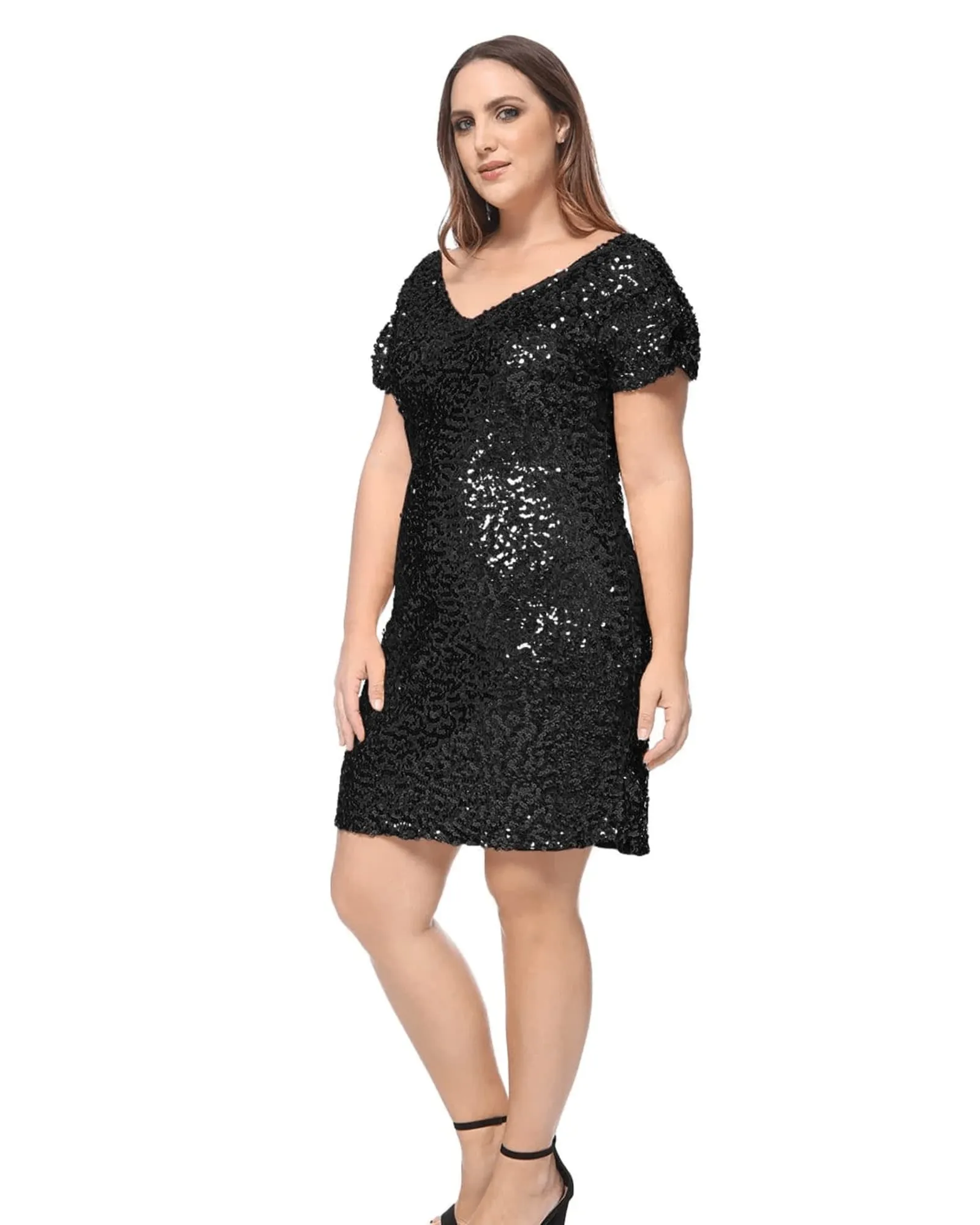Sequin Ruched Sleeve Cocktail Dress | Black