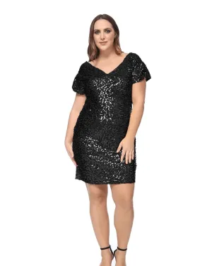 Sequin Ruched Sleeve Cocktail Dress | Black