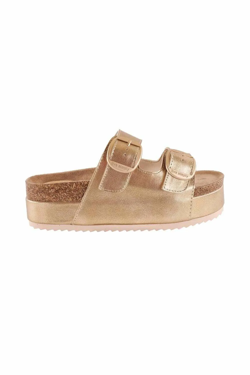 Simply Southern Platform Large Buckle Sandals for Women in Gold | PP-0125-SANDAL-GOLD