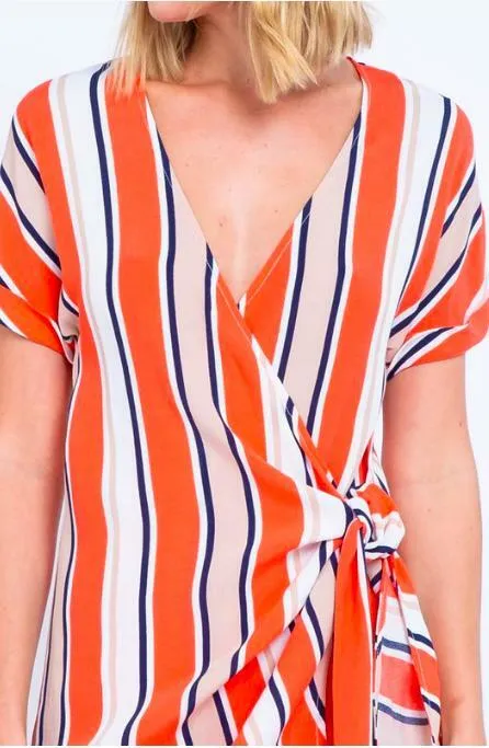 Tina Orange Striped Wrap Dress