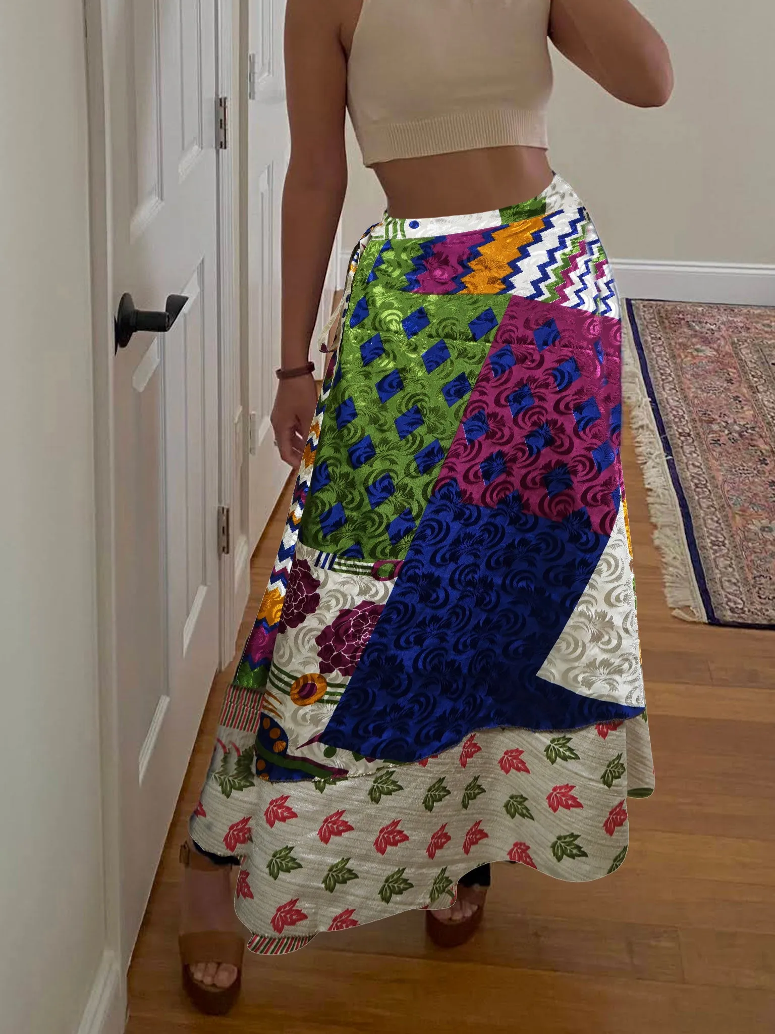 Trendy Wrap Skirt Multicolor Floral Printed Summer Beach Skirt One size
