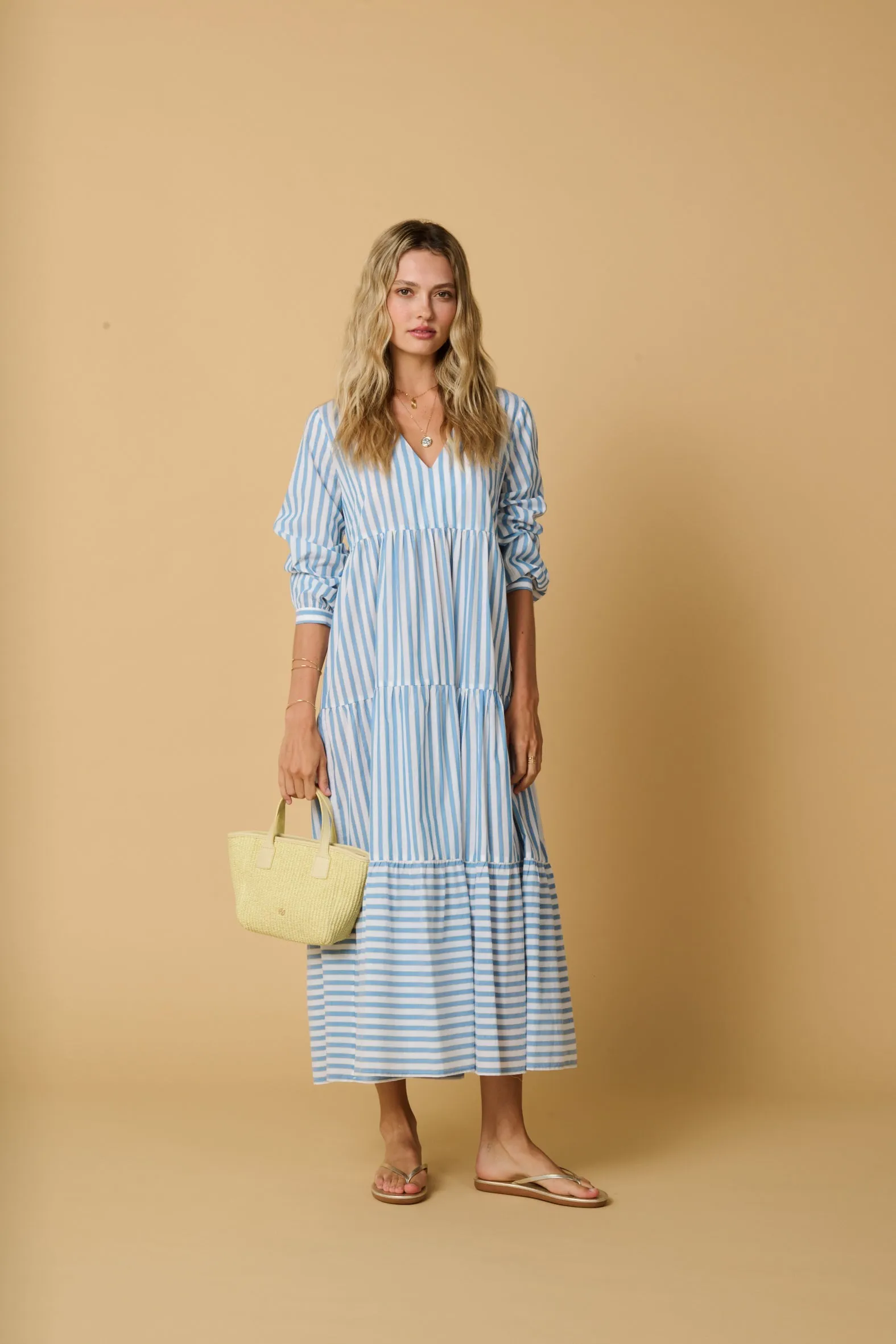 Urania Long Dress Sky/Yellow Stripes